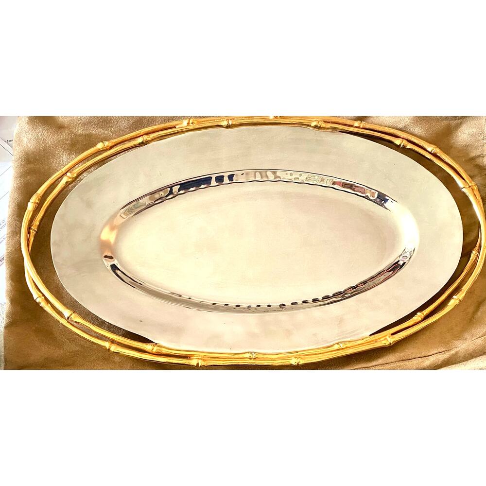 NIB  L'OBJET 24K Gold Trim  Elegant Silver Tray